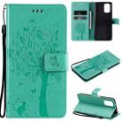 For Xiaomi Redmi Note 10 4G Tree & Cat Pattern Pressed Printing Horizontal Flip PU Leather Case with Holder & Card Slots & Wallet & Lanyard(Green) - 1