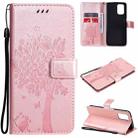 For Xiaomi Redmi Note 10 4G Tree & Cat Pattern Pressed Printing Horizontal Flip PU Leather Case with Holder & Card Slots & Wallet & Lanyard(Rose Gold) - 1