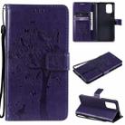 For Xiaomi Redmi Note 10 4G Tree & Cat Pattern Pressed Printing Horizontal Flip PU Leather Case with Holder & Card Slots & Wallet & Lanyard(Purple) - 1