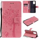 For Xiaomi Redmi Note 10 4G Tree & Cat Pattern Pressed Printing Horizontal Flip PU Leather Case with Holder & Card Slots & Wallet & Lanyard(Pink) - 1