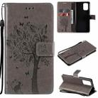 For Xiaomi Redmi Note 10 4G Tree & Cat Pattern Pressed Printing Horizontal Flip PU Leather Case with Holder & Card Slots & Wallet & Lanyard(Gray) - 1