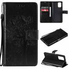 For Xiaomi Redmi Note 10 4G Tree & Cat Pattern Pressed Printing Horizontal Flip PU Leather Case with Holder & Card Slots & Wallet & Lanyard(Black) - 1