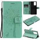 For Xiaomi Redmi Note 10 Pro Tree & Cat Pattern Pressed Printing Horizontal Flip PU Leather Case with Holder & Card Slots & Wallet & Lanyard(Green) - 1