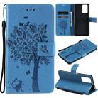 For Xiaomi Redmi Note 10 Pro Tree & Cat Pattern Pressed Printing Horizontal Flip PU Leather Case with Holder & Card Slots & Wallet & Lanyard(Blue) - 1