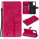 For Xiaomi Redmi Note 10 Pro Tree & Cat Pattern Pressed Printing Horizontal Flip PU Leather Case with Holder & Card Slots & Wallet & Lanyard(Rose Red) - 1