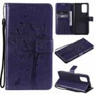 For Xiaomi Redmi Note 10 Pro Tree & Cat Pattern Pressed Printing Horizontal Flip PU Leather Case with Holder & Card Slots & Wallet & Lanyard(Purple) - 1