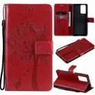For Xiaomi Redmi Note 10 Pro Tree & Cat Pattern Pressed Printing Horizontal Flip PU Leather Case with Holder & Card Slots & Wallet & Lanyard(Red) - 1