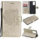 For Xiaomi Redmi Note 10 Pro Tree & Cat Pattern Pressed Printing Horizontal Flip PU Leather Case with Holder & Card Slots & Wallet & Lanyard(Gold) - 1