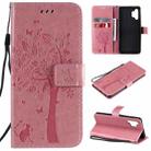 For Samsung Galaxy A32 4G Tree & Cat Pattern Pressed Printing Horizontal Flip PU Leather Case with Holder & Card Slots & Wallet & Lanyard(Pink) - 1