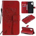 For Samsung Galaxy A32 4G Tree & Cat Pattern Pressed Printing Horizontal Flip PU Leather Case with Holder & Card Slots & Wallet & Lanyard(Red) - 1