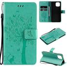 For Xiaomi Mi 11 Lite 5G Tree & Cat Pattern Pressed Printing Horizontal Flip PU Leather Case with Holder & Card Slots & Wallet & Lanyard(Green) - 1