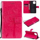 For Xiaomi Mi 11 Lite 5G Tree & Cat Pattern Pressed Printing Horizontal Flip PU Leather Case with Holder & Card Slots & Wallet & Lanyard(Rose Red) - 1
