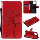 For Xiaomi Mi 11 Lite 5G Tree & Cat Pattern Pressed Printing Horizontal Flip PU Leather Case with Holder & Card Slots & Wallet & Lanyard(Red) - 1