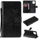 For Xiaomi Mi 11 Lite 5G Tree & Cat Pattern Pressed Printing Horizontal Flip PU Leather Case with Holder & Card Slots & Wallet & Lanyard(Black) - 1