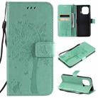 For Xiaomi Mi 11 Pro Tree & Cat Pattern Pressed Printing Horizontal Flip PU Leather Case with Holder & Card Slots & Wallet & Lanyard(Green) - 1