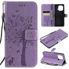 For Xiaomi Mi 11 Pro Tree & Cat Pattern Pressed Printing Horizontal Flip PU Leather Case with Holder & Card Slots & Wallet & Lanyard(Light Purple) - 1