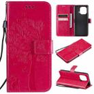 For Xiaomi Mi 11 Pro Tree & Cat Pattern Pressed Printing Horizontal Flip PU Leather Case with Holder & Card Slots & Wallet & Lanyard(Rose Red) - 1