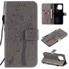 For Xiaomi Mi 11 Pro Tree & Cat Pattern Pressed Printing Horizontal Flip PU Leather Case with Holder & Card Slots & Wallet & Lanyard(Gray) - 1