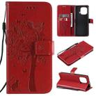 For Xiaomi Mi 11 Pro Tree & Cat Pattern Pressed Printing Horizontal Flip PU Leather Case with Holder & Card Slots & Wallet & Lanyard(Red) - 1