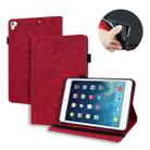 For iPad Pro 9.7 inch Calf Pattern Double Folding Design Embossed Leather Case with Holder & Card Slots & Pen Slot & Elastic Band(Red) - 1