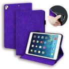For iPad Pro 9.7 inch Calf Pattern Double Folding Design Embossed Leather Case with Holder & Card Slots & Pen Slot & Elastic Band(Purple) - 1