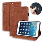 For iPad 10.2 2021 / 2020 / 2019 Calf Pattern Double Folding Design Embossed Leather Case with Holder & Card Slots & Pen Slot & Elastic Band(Brown) - 1