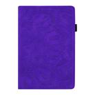For iPad 10.2 2021 / 2020 / 2019 Calf Pattern Double Folding Design Embossed Leather Case with Holder & Card Slots & Pen Slot & Elastic Band(Purple) - 1