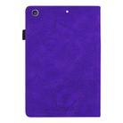 For iPad 10.2 2021 / 2020 / 2019 Calf Pattern Double Folding Design Embossed Leather Case with Holder & Card Slots & Pen Slot & Elastic Band(Purple) - 2