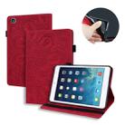 For iPad 4 & 3 & 2 Calf Pattern Double Folding Design Embossed Leather Case with Holder & Card Slots & Pen Slot & Elastic Band(Red) - 1