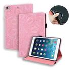 For iPad Mini 2019 & 4 & 3 & 2 Calf Pattern Double Folding Design Embossed Leather Case with Holder & Card Slots & Pen Slot & Elastic Band(Pink) - 1