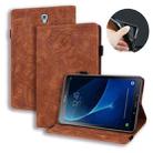 For Galaxy Tab A 10.5 T590 / T595 Calf Pattern Double Folding Design Embossed Leather Case with Holder & Card Slots & Pen Slot & Elastic Band(Brown) - 1