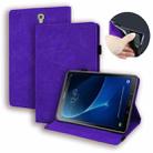 For Galaxy Tab A 10.5 T590 / T595 Calf Pattern Double Folding Design Embossed Leather Case with Holder & Card Slots & Pen Slot & Elastic Band(Purple) - 1