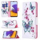 For Samsung Galaxy A22 5G Colored Drawing Horizontal Flip Leather Case with Holder & Card Slots & Wallet(Peach Blossom and Butterfly) - 1