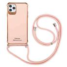 For iPhone 12 Pro Electroplating TPU Four-Corner Shockproof Protective Case with Lanyard(Rose Gold) - 1