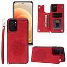 For Xiaomi Redmi Note 10 Mandala Embossed PU + TPU Case with Holder & Card Slots & Photo Frame & Strap(Red) - 1