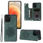 For Xiaomi Redmi Note 10 Mandala Embossed PU + TPU Case with Holder & Card Slots & Photo Frame & Strap(Green) - 1