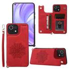 For Xiaomi Mi 11 Lite Mandala Embossed PU + TPU Case with Holder & Card Slots & Photo Frame & Strap(Red) - 1
