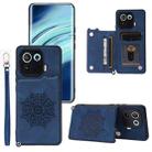 For Xiaomi Mi 11 Pro Mandala Embossed PU + TPU Case with Holder & Card Slots & Photo Frame & Strap(Blue) - 1