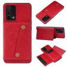 For OPPO A74 4G Double Buckle PU + TPU Shockproof Magnetic Protective Case with Card Slot & Holder(Red) - 1