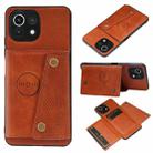 For Xiaomi Mi 11 Lite Double Buckle PU + TPU Shockproof Magnetic Protective Case with Card Slot & Holder(Light Brown) - 1