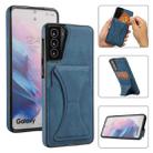For Samsung Galaxy S21 5G Ultra-thin Shockproof Protective Case with Holder & Metal Magnetic Function(Blue) - 1