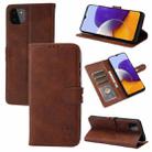 For Samsung Galaxy A22 5G EU Version Embossed Happy Cat Pattern Horizontal Flip Leather Case with Holder & Card Slots & Wallet(Brown) - 1