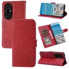 For Huawei P50 Pro Embossed Happy Cat Pattern Horizontal Flip Leather Case with Holder & Card Slots & Wallet(Red) - 1