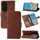 For Huawei P50 Pro Embossed Happy Cat Pattern Horizontal Flip Leather Case with Holder & Card Slots & Wallet(Brown) - 1