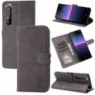 For Sony Xperia 1 III Embossed Happy Cat Pattern Horizontal Flip Leather Case with Holder & Card Slots & Wallet(Grey) - 1