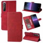 For Sony Xperia 1 III Embossed Happy Cat Pattern Horizontal Flip Leather Case with Holder & Card Slots & Wallet(Red) - 1