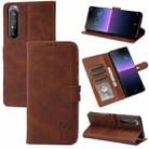 For Sony Xperia 1 III Embossed Happy Cat Pattern Horizontal Flip Leather Case with Holder & Card Slots & Wallet(Brown) - 1