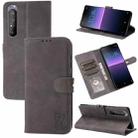 For Sony Xperia 5 III Embossed Happy Cat Pattern Horizontal Flip Leather Case with Holder & Card Slots & Wallet(Grey) - 1