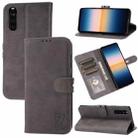 For Sony Xperia 10 III Embossed Happy Cat Pattern Horizontal Flip Leather Case with Holder & Card Slots & Wallet(Grey) - 1