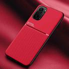 For Xiaomi Redmi K40 Classic Tilt Strip Grain Magnetic Shockproof PC + TPU Case(Red) - 1